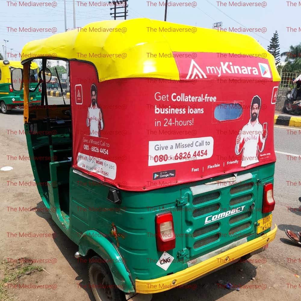 A fleet of hood-branded and full-wrap auto rickshaws moving through an Indian city, the complete 2026 guide by The Mediaverse