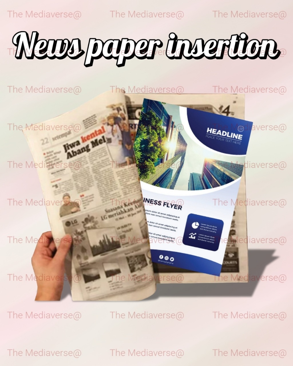 A stack of newspapers with promotional insert flyers ready for pincode-targeted delivery, by The Mediaverse